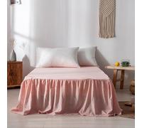 XCLOOZGL Vintage 1Pcs Bed Skirt Wrap Around Solid Quality Fabric Bedroom Gathered Ruffled Bedding Bed Skirt 18 Inch Drop Suitable for Double/Twin Beds Decorating The Bedroom,Pink,140x200+45cm