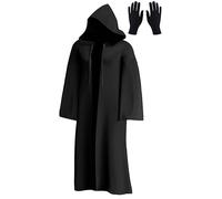 XCMVCN Cape with Hood, Black, L, Carnival Halloween Costume, Jedi Costume, Men's Cape with Hood, Robe, Adult, Vampire, Wizard, Star Wars, Cosplay, Party Outfit