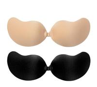 XcnPer 2 Pairs Sticky Bra, Sticky Bra Push Up for Low Cut Dress, Breathable Strapless, Reusable, Suitable for Weddings, Parties, Dances (Skin Color and Black)