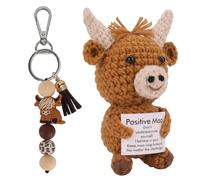 XcnPer 2Pcs Highland Cow Keyring with Plush Animal, Desk Decor and Emotional Support Gift for Women, Highland Cow Gifts with Keychain for Daily Motivation, Gifts for Women