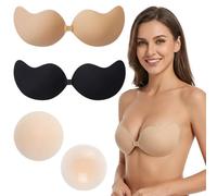 XcnPer 3Pairs Invisible Bra, Sticky Bra Push Up Design, Adhesive Support for Backless Dresses, for Low Cut Dresses, Weddings, Parties, and Dances Black Special Occasions