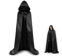 XcnPer Black Cloak 150cm, Wizard Hooded Costume Cape, Traitors Cloak for Cosplay & Halloween | Fantasy Theatrical Performance Cloak, Ideal for Fantasy Theme Events, Adult Role Play Cosplay Accessory