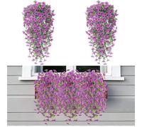 XcnPer Outdoor Artificial Flowers, Artificial Hanging Plants for Garden, Patio, Wedding Decor, UV-Resistant Artificial Trailing Plants, Purple Hanging Flowers, Low Maintenance Outdoor Decoration