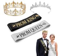 XcnPer Prom King And Queen Sash And Crown Set, 4-Piece Royal Accessories For Prom Night, Elegant Sashes With Matching Crowns For Formal Events, High Quality Materials For Lasting Memories
