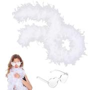 XcnPer White Feather Boa, 2m/6.6ft 105g Natural Turkey Feather Boas With Heart Sunglasses, Fancy Dress Crafts White Feathers Suitable For Women,Girls,Dancing Wedding Easter Party Cosplay Accessory