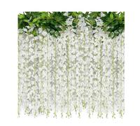 XcnPer Wisteria Artificial Flowers, Wedding Decor and Hanging Flowers, 2 Pack White Wisteria Vine with 6 Feet Main Stem and 10 Flower Branches Each, Ideal for Home Decor and Garden Design