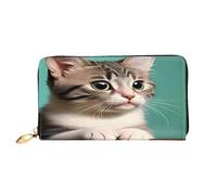 xcoppkj A Curious cat Large Womens Leather Zip Around Wallet - RFID Blocking Checkbook Purse with Coin Compartment & 12 Card Slots