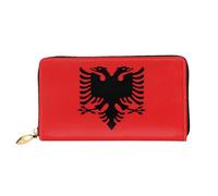 xcoppkj Albanian Flag Large Womens Leather Zip Around Wallet - RFID Blocking Checkbook Purse with Coin Compartment & 12 Card Slots