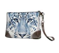 xcoppkj Blue leopard print pattern Premium Genuine Clutch for Women, Wristlet Handbag with Wrist Strap, Travel Organizer for Phone Passport, Cards, Cash