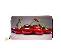 xcoppkj Chilean Cherries Large Womens Leather Zip Around Wallet - RFID Blocking Checkbook Purse with Coin Compartment & 12 Card Slots