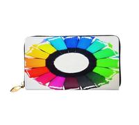 xcoppkj Colored Crayon Circles Large Womens Leather Zip Around Wallet - RFID Blocking Checkbook Purse with Coin Compartment & 12 Card Slots
