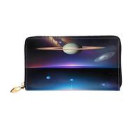 xcoppkj Cosmic Saturn Large Womens Leather Zip Around Wallet - RFID Blocking Checkbook Purse with Coin Compartment & 12 Card Slots