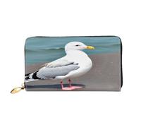 xcoppkj Cute Seagull Large Womens Leather Zip Around Wallet - RFID Blocking Checkbook Purse with Coin Compartment & 12 Card Slots