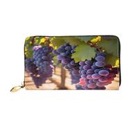 xcoppkj Desert Grapes Large Womens Leather Zip Around Wallet - RFID Blocking Checkbook Purse with Coin Compartment & 12 Card Slots