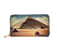 xcoppkj Dreaming of The Pyramids of Khufu Large Womens Leather Zip Around Wallet - RFID Blocking Checkbook Purse with Coin Compartment & 12 Card Slots