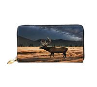 xcoppkj Elk in the Meadow Large Womens Leather Zip Around Wallet - RFID Blocking Checkbook Purse with Coin Compartment & 12 Card Slots