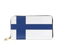 xcoppkj Finnish Flag Large Womens Leather Zip Around Wallet - RFID Blocking Checkbook Purse with Coin Compartment & 12 Card Slots