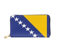 xcoppkj Flag of Bosnia and Herzegovina Large Womens Leather Zip Around Wallet - RFID Blocking Checkbook Purse with Coin Compartment & 12 Card Slots