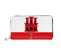 xcoppkj Flag of Gibraltar Large Womens Leather Zip Around Wallet - RFID Blocking Checkbook Purse with Coin Compartment & 12 Card Slots
