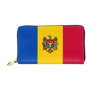 xcoppkj Flag of Moldova Large Womens Leather Zip Around Wallet - RFID Blocking Checkbook Purse with Coin Compartment & 12 Card Slots