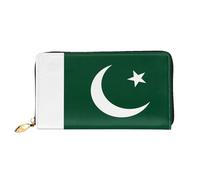 xcoppkj Flag of Pakistan Large Womens Leather Zip Around Wallet - RFID Blocking Checkbook Purse with Coin Compartment & 12 Card Slots