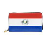 xcoppkj Flag of Paraguay Large Womens Leather Zip Around Wallet - RFID Blocking Checkbook Purse with Coin Compartment & 12 Card Slots