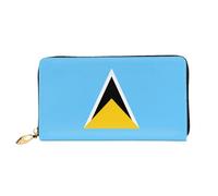 xcoppkj Flag of Saint Lucia Large Womens Leather Zip Around Wallet - RFID Blocking Checkbook Purse with Coin Compartment & 12 Card Slots