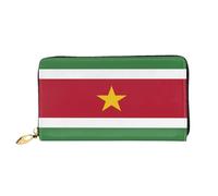 xcoppkj Flag of Suriname Large Womens Leather Zip Around Wallet - RFID Blocking Checkbook Purse with Coin Compartment & 12 Card Slots