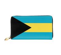 xcoppkj Flag of The Bahamas Large Womens Leather Zip Around Wallet - RFID Blocking Checkbook Purse with Coin Compartment & 12 Card Slots