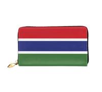 xcoppkj Flag of The Gambia Large Womens Leather Zip Around Wallet - RFID Blocking Checkbook Purse with Coin Compartment & 12 Card Slots