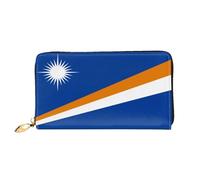 xcoppkj Flag of The Marshall Islands Large Womens Leather Zip Around Wallet - RFID Blocking Checkbook Purse with Coin Compartment & 12 Card Slots