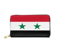 xcoppkj Flag of the Syrian Arab Republic Large Womens Leather Zip Around Wallet - RFID Blocking Checkbook Purse with Coin Compartment & 12 Card Slots