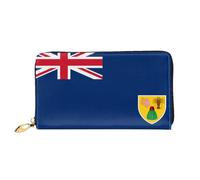 xcoppkj Flag of the Turks and Caicos Islands Large Womens Leather Zip Around Wallet - RFID Blocking Checkbook Purse with Coin Compartment & 12 Card Slots