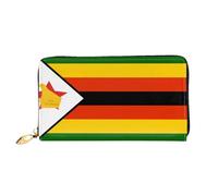 xcoppkj Flag of Zimbabwe Large Womens Leather Zip Around Wallet - RFID Blocking Checkbook Purse with Coin Compartment & 12 Card Slots