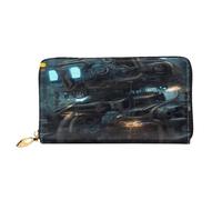 xcoppkj Future Robot Large Womens Leather Zip Around Wallet - RFID Blocking Checkbook Purse with Coin Compartment & 12 Card Slots