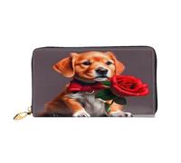 xcoppkj Gentleman-Like Dog Large Womens Leather Zip Around Wallet - RFID Blocking Checkbook Purse with Coin Compartment & 12 Card Slots
