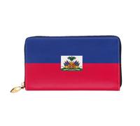 xcoppkj Haitian Flag Large Womens Leather Zip Around Wallet - RFID Blocking Checkbook Purse with Coin Compartment & 12 Card Slots