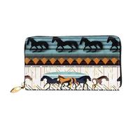 xcoppkj Horse Stripes Pattern Large Womens Leather Zip Around Wallet - RFID Blocking Checkbook Purse with Coin Compartment & 12 Card Slots