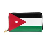 xcoppkj Jordanian Flag Large Womens Leather Zip Around Wallet - RFID Blocking Checkbook Purse with Coin Compartment & 12 Card Slots