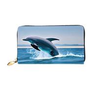 xcoppkj Jumping up Dolphins Large Womens Leather Zip Around Wallet - RFID Blocking Checkbook Purse with Coin Compartment & 12 Card Slots