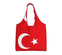 xcoppkj Large Flag of Turkey Canvas Tote Bag Duty Grocery Shopping Bag, Reusable Commuter Shoulder Bag for Work, Travel Daily Use