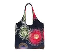 xcoppkj Large Splendid fireworks Canvas Tote Bag Duty Grocery Shopping Bag, Reusable Commuter Shoulder Bag for Work, Travel Daily Use
