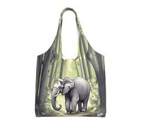xcoppkj Large Walking elephant Canvas Tote Bag Duty Grocery Shopping Bag, Reusable Commuter Shoulder Bag for Work, Travel Daily Use