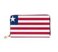 xcoppkj Liberian Flag Large Womens Leather Zip Around Wallet - RFID Blocking Checkbook Purse with Coin Compartment & 12 Card Slots