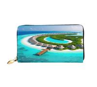 xcoppkj Maldives Scenery Large Womens Leather Zip Around Wallet - RFID Blocking Checkbook Purse with Coin Compartment & 12 Card Slots