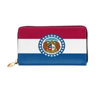 xcoppkj Missouri State Flag Large Womens Leather Zip Around Wallet - RFID Blocking Checkbook Purse with Coin Compartment & 12 Card Slots