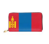 xcoppkj Mongolian Flag Large Womens Leather Zip Around Wallet - RFID Blocking Checkbook Purse with Coin Compartment & 12 Card Slots