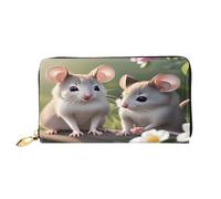 xcoppkj Mouse in Love Large Womens Leather Zip Around Wallet - RFID Blocking Checkbook Purse with Coin Compartment & 12 Card Slots