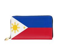 xcoppkj Philippine Flag Large Womens Leather Zip Around Wallet - RFID Blocking Checkbook Purse with Coin Compartment & 12 Card Slots