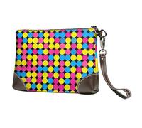 xcoppkj Polka Dot Grid Premium Genuine Clutch for Women, Wristlet Handbag with Wrist Strap, Travel Organizer for Phone Passport, Cards, Cash